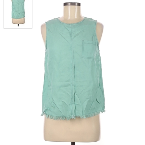1250°C Light Teal Sleeveless Top Raw Frayed Hem Women's Medium M Pocket Soft EUC - Picture 1 of 7